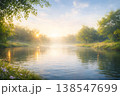 朝日の光と川の水面が美しい自然風景（コピースペースあり） 138547699