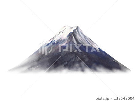 Watercolor Mount Fuji in Japan hand drawn illustration. Mountain Fujiyama foggy landscape with a snowy peak. Japanese Landmark on isolated white background painting for Asian travel card, poster print Watercolor Mount Fuji in Japan hand drawn illustration. Mountain Fujiyama foggy landscape with a snowy peak. Japanese Landmark on isolated white background painting for Asian travel card, poster print 138548004