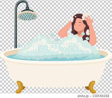 woman bathing in bathtub bubble bath bathroom hygiene self care. female washing hair in home bathroom daily routine wellness concept woman bathing in bathtub bubble bath bathroom hygiene self care. female washing hair in home bathroom daily routine wellness concept 138548168