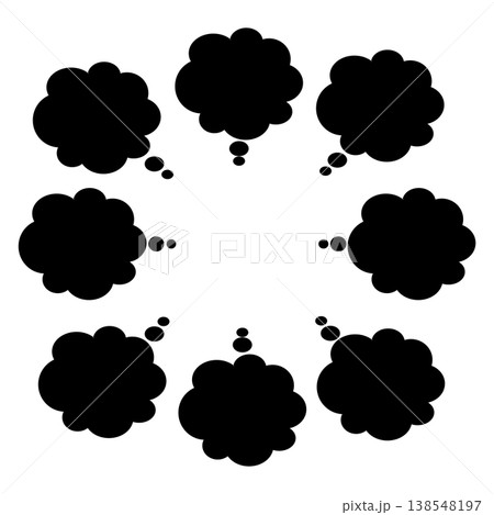 想像や回想シーンの演出に使いやすいもこもこした黒い吹き出しセット 想像や回想シーンの演出に使いやすいもこもこした黒い吹き出しセット 138548197