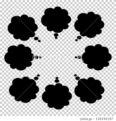 想像や回想シーンの演出に使いやすいもこもこした黒い吹き出しセット 想像や回想シーンの演出に使いやすいもこもこした黒い吹き出しセット 138548197