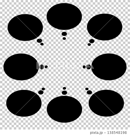 楕円形に丸いドットが付いた思考を表現する黒い吹き出しセット 138548198