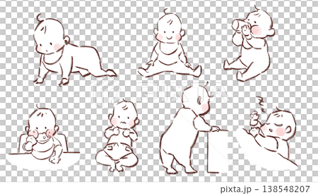 嬰兒手勢圖集,簡單的手繪插圖,適用於育兒和嬰兒護理。 嬰兒手勢圖集,簡單的手繪插圖,適用於育兒和嬰兒護理。 138548207