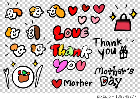 一套可愛的手繪母親節插畫,充滿了愛。 一套可愛的手繪母親節插畫,充滿了愛。 138548277