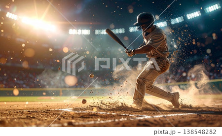 バットがボールに当たる瞬間の野球バッティングシーン 138548282
