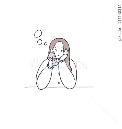 暇つぶしにスマホを操作する女性のイラスト素材 138548312