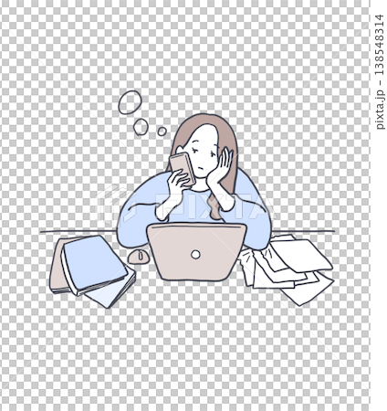 仕事中にスマホをいじるやる気のない女性のイラスト素材 138548314