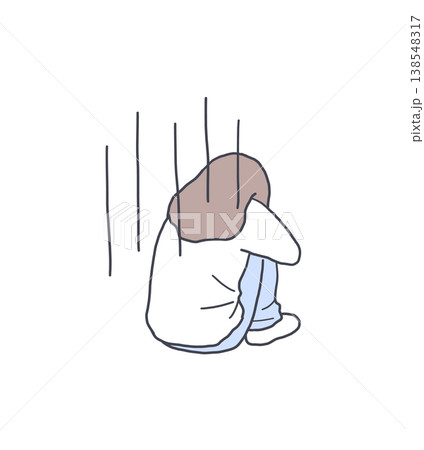 体育座りで落ち込む後ろ姿の女性のイラスト素材 体育座りで落ち込む後ろ姿の女性のイラスト素材 138548317
