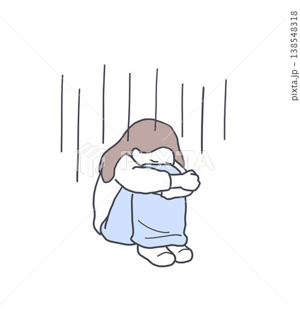 膝を抱えて落ち込む女性のイラスト素材 膝を抱えて落ち込む女性のイラスト素材 138548318