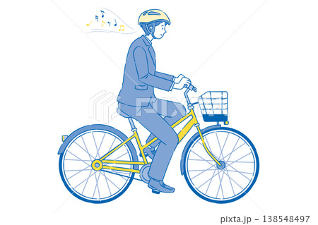 自転車に乗りながら音楽を聴いている男子高校生 2C 自転車に乗りながら音楽を聴いている男子高校生 2C 138548497