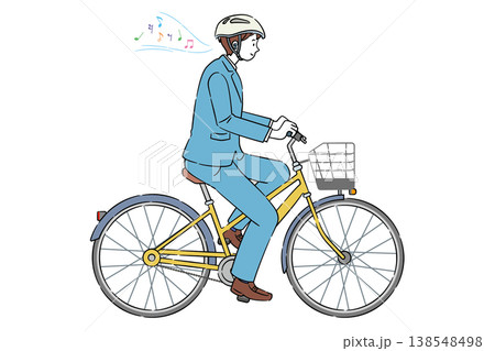 自転車に乗りながら音楽を聴いている男子高校生 4C 自転車に乗りながら音楽を聴いている男子高校生 4C 138548498