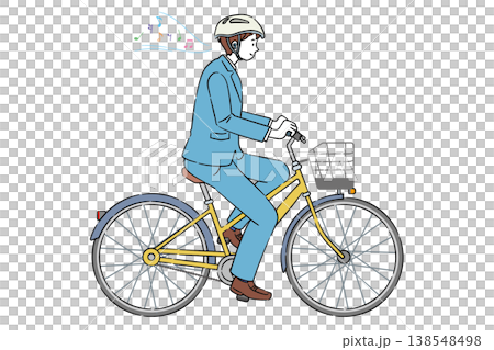 自転車に乗りながら音楽を聴いている男子高校生 4C 自転車に乗りながら音楽を聴いている男子高校生 4C 138548498