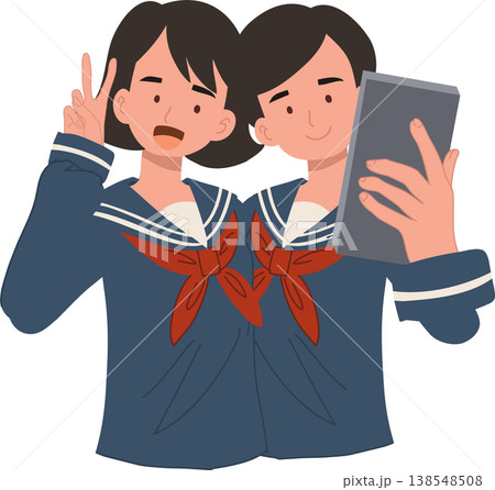 student selfie illustration asian school uniform teenagers smiling friends. education concept 138548508