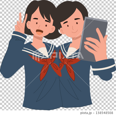 student selfie illustration asian school uniform teenagers smiling friends. education concept 138548508