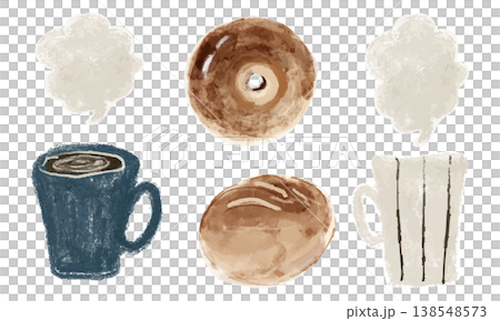 ホットコーヒーと湯気と焼きたてパンのセット ホットコーヒーと湯気と焼きたてパンのセット 138548573