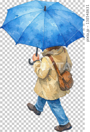 一幅水彩畫,畫的是一個人在雨中行走,手裡拿著一把藍色的傘。 一幅水彩畫,畫的是一個人在雨中行走,手裡拿著一把藍色的傘。 138548631