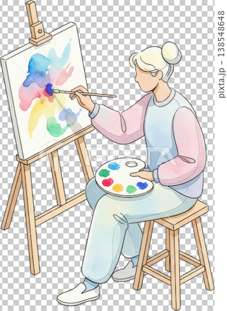 一幅描繪女子繪製水彩畫的插圖。 一幅描繪女子繪製水彩畫的插圖。 138548648