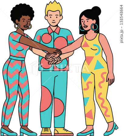 チームワークと多様性を示す若者3人のイラストレーション チームワークと多様性を示す若者3人のイラストレーション 138548664