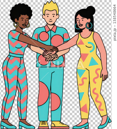 チームワークと多様性を示す若者3人のイラストレーション チームワークと多様性を示す若者3人のイラストレーション 138548664