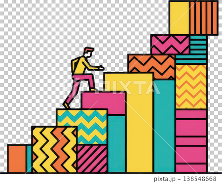 Business people climbing colorful stairs: Growth and challenges Business people climbing colorful stairs: Growth and challenges 138548668