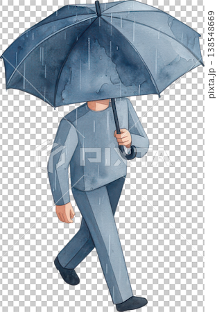 Illustration of a person walking in the rain with an umbrella. Illustration of a person walking in the rain with an umbrella. 138548669