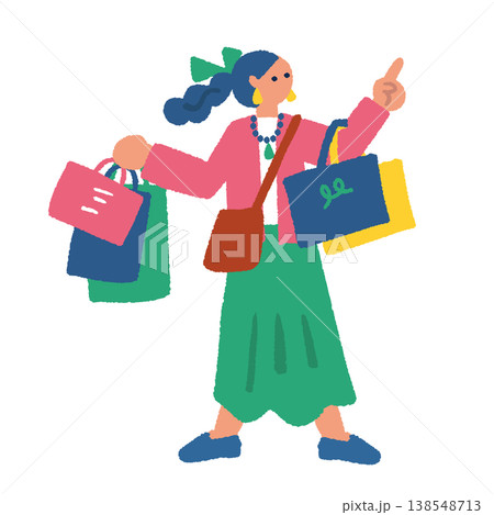 たくさん買い物をする女性のイラスト たくさん買い物をする女性のイラスト 138548713