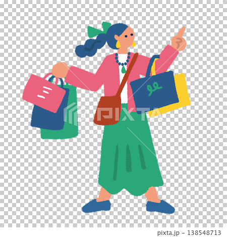 一位女士正在瘋狂購物的插圖。 一位女士正在瘋狂購物的插圖。 138548713