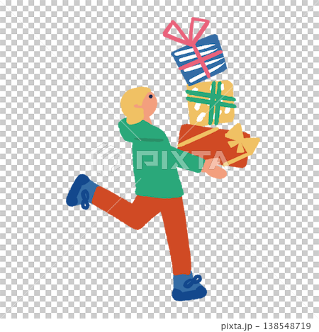 一幅描繪男子手提許多禮物行走的插圖。 138548719