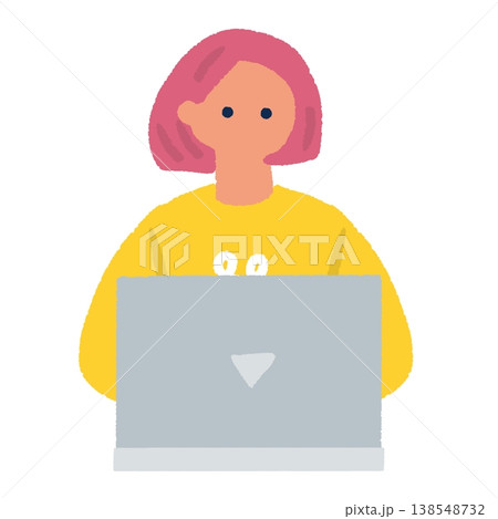 ノートパソコンを操作する女性の正面イラスト 138548732