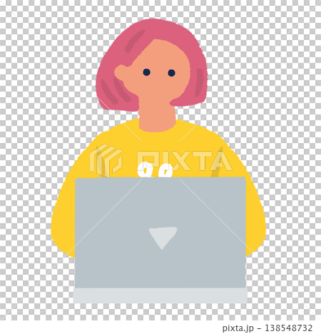ノートパソコンを操作する女性の正面イラスト 138548732