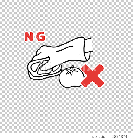Cross-contamination from raw meat to vegetables: NG behavior (illustration) Cross-contamination from raw meat to vegetables: NG behavior (illustration) 138548743