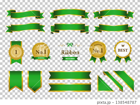 High-quality green and gold ribbon and No.1 badge set (natural ranking material) High-quality green and gold ribbon and No.1 badge set (natural ranking material) 138548787