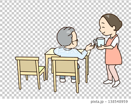 A senior citizen who was reading a book is about to take his medicine. A woman prepares water for him. A senior citizen who was reading a book is about to take his medicine. A woman prepares water for him. 138548959