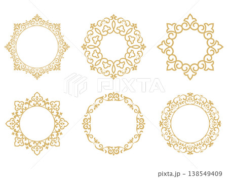 Set of decorative frames Elegant vector element for design in Eastern style, place for text. Floral golden and white frames. Lace illustration for invitations and greeting cards 138549409