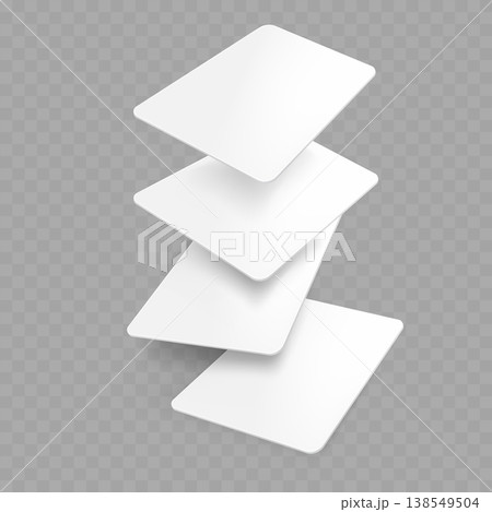 Realistic Blank Card Mockup Set. Vector Floating and Fanned White Playing Card or Flashcard Templates. 138549504