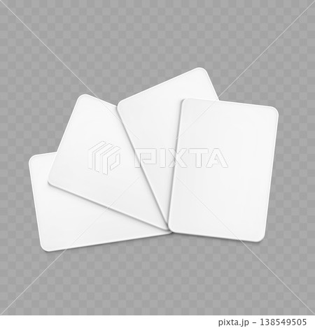 Realistic Blank Card Mockup Set. Vector Floating and Fanned White Playing Card or Flashcard Templates. Realistic Blank Card Mockup Set. Vector Floating and Fanned White Playing Card or Flashcard Templates. 138549505