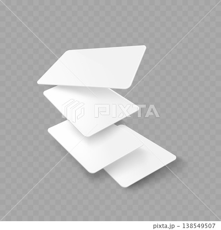 Realistic Blank Card Mockup Set. Vector Floating and Fanned White Playing Card or Flashcard Templates. 138549507