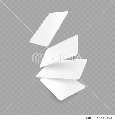 Realistic Blank Card Mockup Set. Vector Floating and Fanned White Playing Card or Flashcard Templates. Realistic Blank Card Mockup Set. Vector Floating and Fanned White Playing Card or Flashcard Templates. 138549508