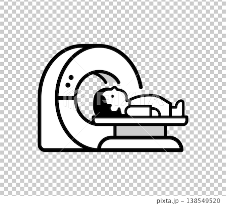 Illustration of a male patient undergoing a CT scan. 138549520