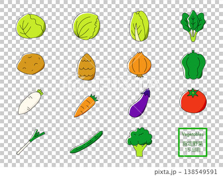 指定野菜のシンプルカラーアイコンセット(手描き風・15種類) 指定野菜のシンプルカラーアイコンセット(手描き風・15種類) 138549591