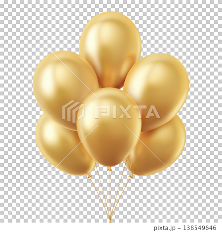 Gold yellow glossy balloons cluster shown isolated on white background, concept of celebration freshness joy 138549646