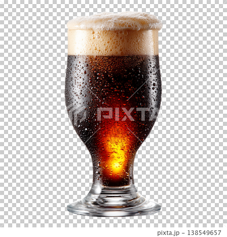 A cold dark beer in a tall glass with foam, isolated on a white background, symbolizing refreshment and taste 138549657