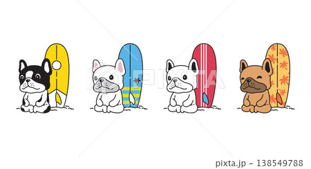 french bulldog dog cartoon character surf board beach sport icon vector puppy pet doodle sea ocean animal symbol illustration isolated design 138549788