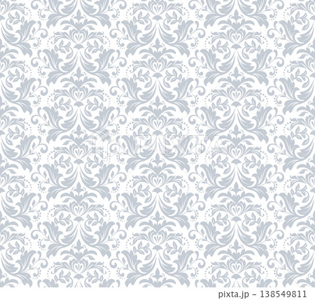 Floral pattern. Seamless vector background. Vintage wallpaper in the Baroque style. White and gray ornament for fabric, wallpaper, packaging. Ornate Damask flower illustration Floral pattern. Seamless vector background. Vintage wallpaper in the Baroque style. White and gray ornament for fabric, wallpaper, packaging. Ornate Damask flower illustration 138549811