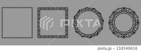 Set of decorative frames Elegant vector element for design in Eastern style, place for text. Floral black and gray frames. Lace illustration for invitations and greeting cards Set of decorative frames Elegant vector element for design in Eastern style, place for text. Floral black and gray frames. Lace illustration for invitations and greeting cards 138549816