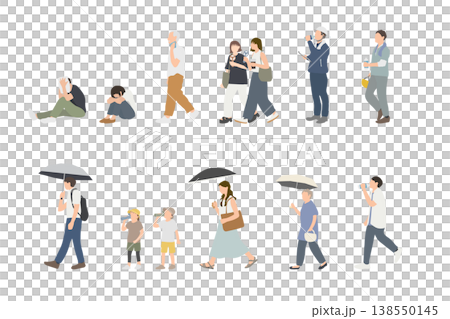 夏の暑さ対策と熱中症予防をする人々のイラストセット 138550145