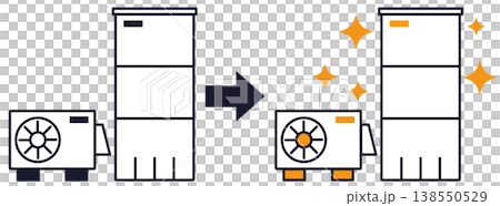 Icon material representing the image of a water heater being replaced and replaced with a new one. 138550529