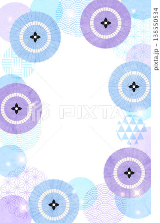 梅雨はがき、和風、傘、キラキラ、かわいい、イラスト、縦 梅雨はがき、和風、傘、キラキラ、かわいい、イラスト、縦 138550534