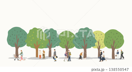 公園で過ごす人々のイラスト背景 多世代の日常シーン 138550547