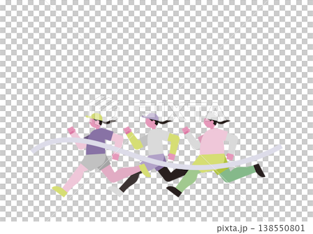 Vector illustration of a woman crossing the finish line in a marathon. 138550801